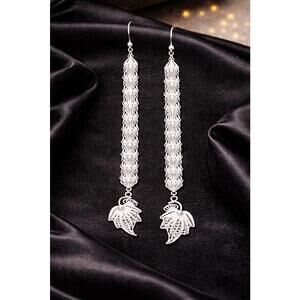 Stunning 8" Sterling Silver Filigree Leaf Dangle Earrings 9.25